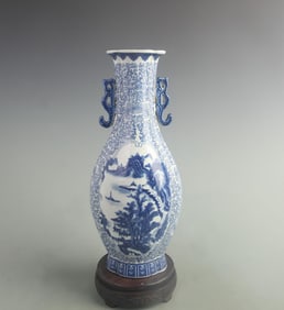 BLUE AND WHITE FLOWER PATTERN DOUBLE EAR PORCELAIN VASE