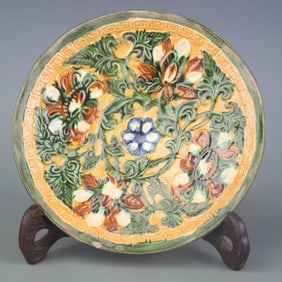SAN CAI COLOR FLORAL PATTERN POTTERY PLATE
