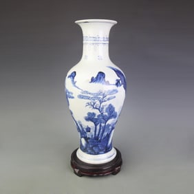 BLUE AND WHITE LANDSCAPE PATTERN PORCELAIN APPRECIATION VASE