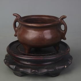 FISH-EAR THREE-LEGGED BRONZE INCENSE BURNER