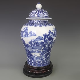 BLUE AND WHITE LANDSCAPE PATTERN GENERAL STYLE PORCELAIN VASE