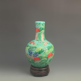FAHUA GREEN COLOR GLAZE FLORAL GLOBE STYLE PORCELAIN VASE