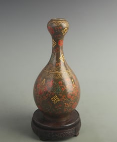 TEA-LEAF GLAZED MOCHA-COLORED GARLIC-HEAD STYLE PORCELAIN VASE