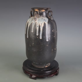 BLACK GLAZE WITH SAUCE-SPOTS FLARED MOUTH PORCELAIN VASE