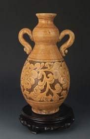 CIZHOU KILN DOUBLE EAR CALABASH SHAPED VASE