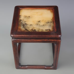 A FINE TALL ROSEWOOD MADE MARBLE INSET WOOD STAND