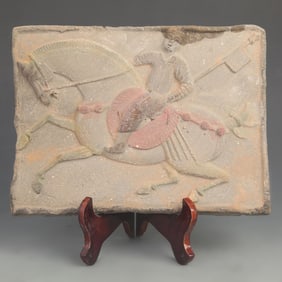 CERAMIC TILE CARVING PERSON PLAYING CUJU