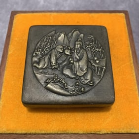 A FINELY CARVED BRONZE INK BOX