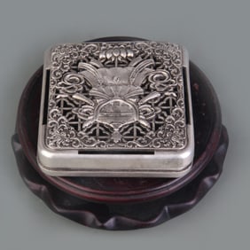 A FINE CARVED WHITE BRONZE INKBOX