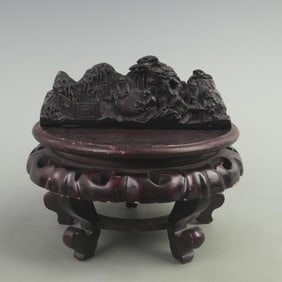 RARE ROSEWOOD MADE CHARACTER CARVING PEN STAND