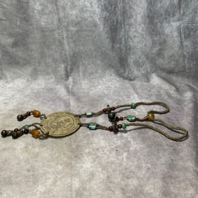 A FINE LUCKY COIN WITH TURQUOISE PENDANT