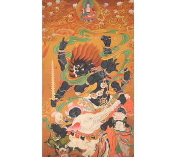 A FINE TIBETAN THANGKA: 20th Century; High: 35.0 inch; Width: 21.0 inch