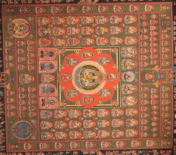 A FINE TIBETAN THANGKA: 20th Century; High: 35.0 inch; Width: 31.0 inch