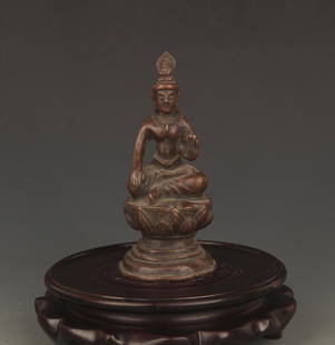 A FINELY CARVED SMALL BRONZE GUAN YIN FIGURE: 19th Century, High: 4.75 inch; High: 2.0 inch;