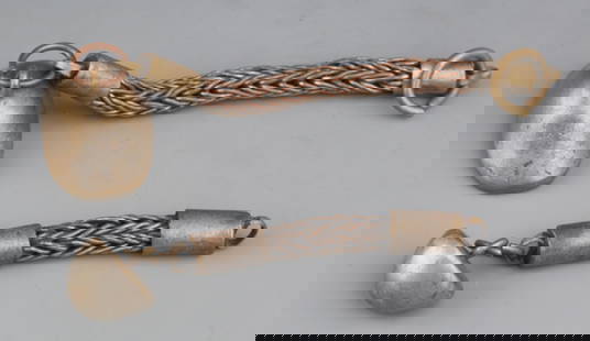 TWO OLD BRONZE CHINESE PENDANT: Modern, Long: 10.5 inch;