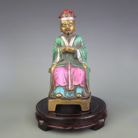 COLORED BRONZE CIVIL OFFICIAL WEALTH GOD STATUE