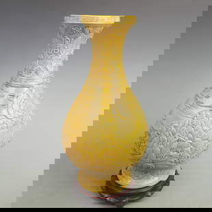 A FINE YELLOW GROUND CARVED EIGHT IMMORTALS FIGURE PORCELAIN VASE: Qing Dynasty Dao Guang Period: High: 17 inch; Width: 9.2 inch;