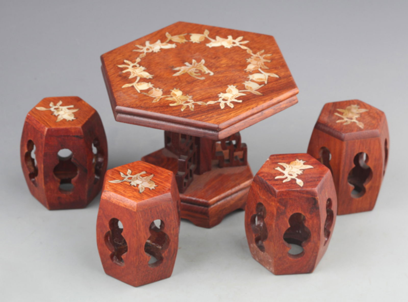 SMALL SET OF MING-STYLE TABLES WITH STOOL WOODEN FIGURE (1 of 4)