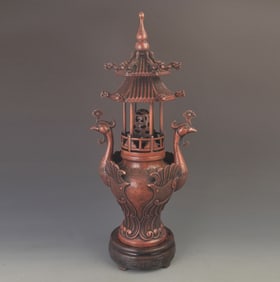 RARE DRAGON AND PHOENIX FIGURE PAGODA SHAPED INCENSE BURNER