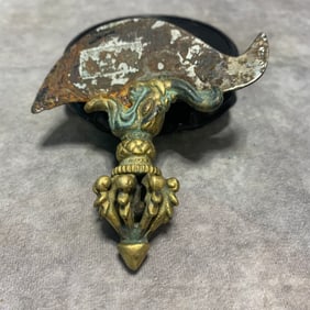 TIBETAN BUDDHIST BRONZE-INLAID IRON RITUAL ITEM