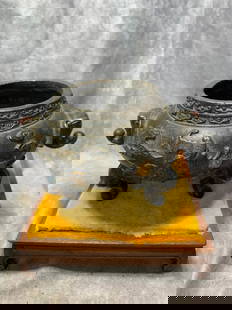 GILT BRONZE ELEPHANT FOOT AND EAR AUSPICIOUS PATTERN CENSER: Ming Dynasty; High: 4 inch; Diameter: 7.3 inch