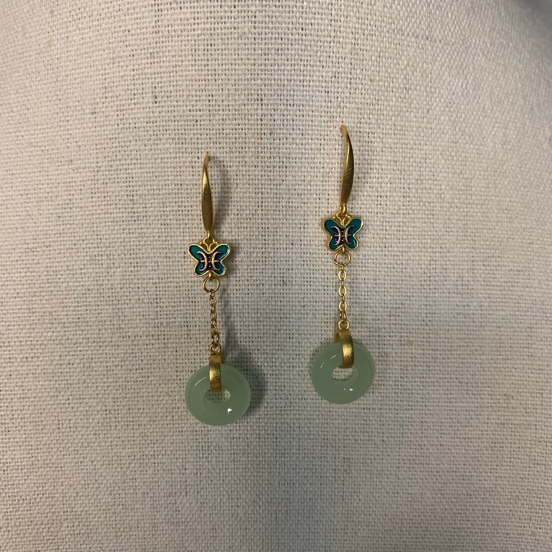 PAIR OF JADE MADE EARRINGS: Modern, Width: 0.4 inch; High: 0.4 inch;