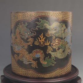 PAINTED LACQUER AND DRAGON PATTERN WOODEN BRUSH HOLDER