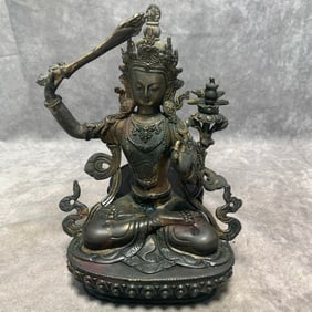 QING TIBETAN BUDDHIST BRONZE BODHISATTVA WEN SHU STATUE