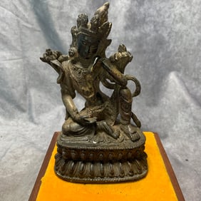 QING GILT BRONZE TIBETAN BUDDHIST GREEN TARA STATUE