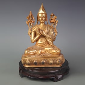 GILDED BRONZE TSONGKHAPA BUDDHA STATUE