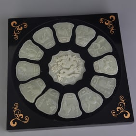 SET OF 12 HETIAN JADE ZODIAC PENDANTS