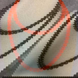 A FINE SOUTHERN RED AGATE (NAN HONG) NECKLACE: Modern; Long: 14.5 inch; Each Bead Diameter: 0.3 inch