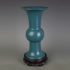 PEACOCK BLUE COLOR GLAZED FLOWER PORCELAIN VASE