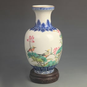 CLOISONNE COLOR GROUND FLOWER AND BIRD PATTERN PORCELAIN VASE