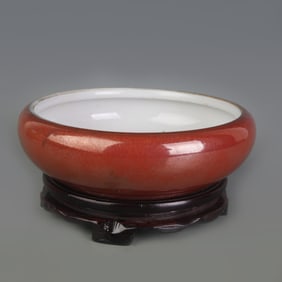 A FINE RED COLOR GLAZED PORCELAIN BRUSH WASHER