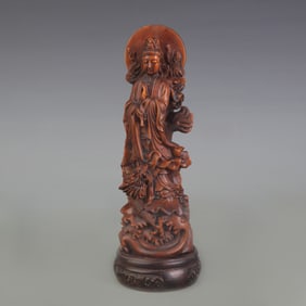 A FINE BOXWOOD GUAN YIN STATUE