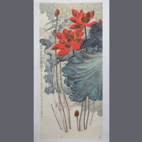 A CHINESE PAINTING IN THE STYLE OF ZHANG DAQIAN – LOTUS PAINTING