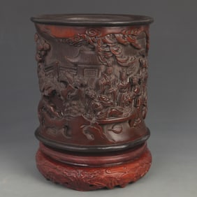 A FINE BAMBOO CARVING STORY PATTERN FIGURE PEN HOLDER