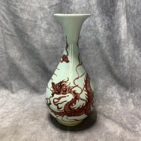 UNDERGLAZE RED GLAZED DRAGON PATTERN YU HU CHUN PORCELAIN VASE