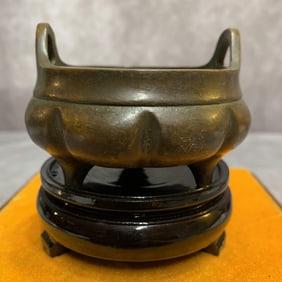 A FINE THREE FOOT HIGH EAR ROUND BRONZE CENSER