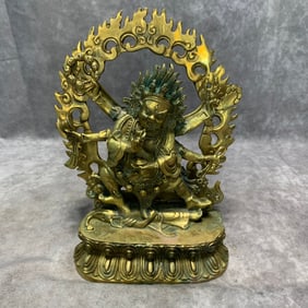 TIBETAN GILT BRONZE DHARMAPALA STATUE
