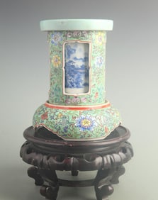GREEN GROUND FLORAL PATTERN ROTATING PEN HOLDER
