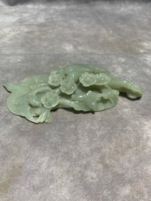 LARGE HETIAN GREENISH-WHITE JADE ORNAMENT OF BIRD AND PLUM BLOSSOM