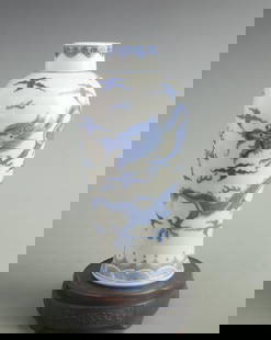 BLUE AND WHITE DRAGON PATTERN PORCELAIN VASE: Qing Dynasty Qian Long Period; High: 10.2 inch; Width: 4.20 inch