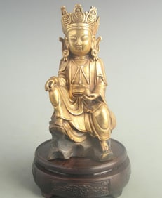 BRONZE GILT AND GOLD-PLATED SEATED STATUE OF AVALOKITESVARA