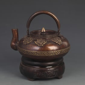 TIBETAN BUDDHISM PURPLE BRONZE EIGHT AUSPICIOUS PATTERNS WATER POT