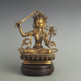 BRONZE GILT STATUE OF MANJUSHRI BODHISATTVA