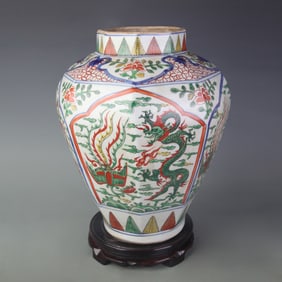 WUCAI DRAGON AND PHOENIX PATTERN POLYGONAL JAR