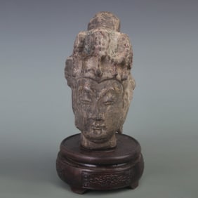 RARE FINELY CARVED STONE BUDDHA HEAD