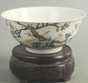 CLOISONNE ENAMEL FLOWER AND BIRD PORCELAIN BOWL